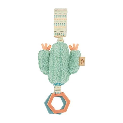 Itzy Ritzy - Ritzy Jingle Toy - Baby Hanging Toy for Activity Gym, Stroller or Car Seat; Features Jingle Sound, Hexagon Rings and Adjustable Attachment Loop (Cactus)