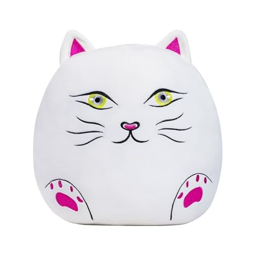 XIUMON 12in Cute Cat Plush Pillow, Cat Stuffed Animal Pillow, Great for Home Decor and as a Gift Idea for Children and Friends (Rice White)