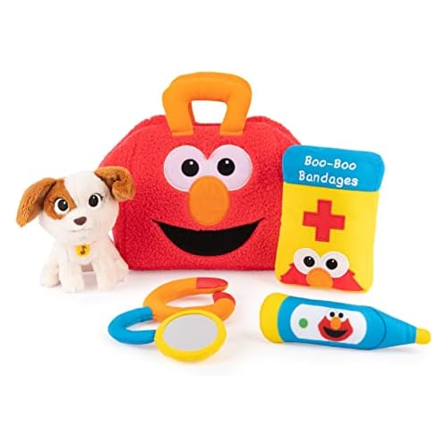 GUND Sesame Street Official Furry Friends Forever Elmo & Tango Checkup Playset, Premium Plush Sensory Playset for Ages 1 & Up, Red, 8”
