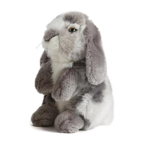 Living Nature Grey Sitting Lop Eared Rabbit Stuffed Animal Fluffy Rabbit Animal Soft Toy Gift for Kids 7 inches