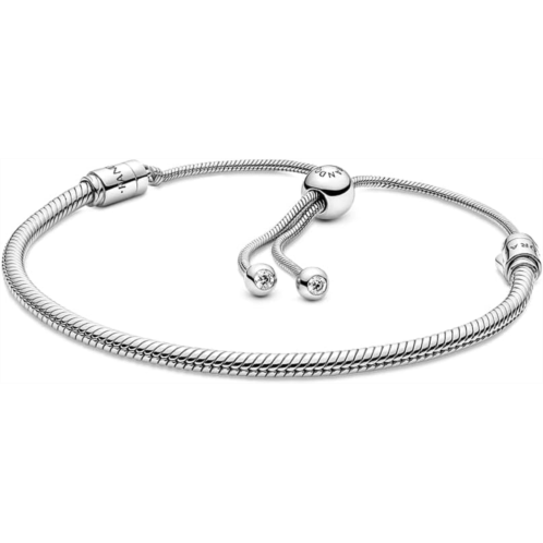Pandora Moments Snake Chain Slider Bracelet - Charm Bracelet for Women - Mothers Day Gift - Sterling Silver with Clear Cubic Zirconia - 11