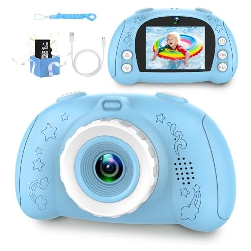 Ultralent Kids Camera, Camera for Kids 3-12, Kids Digital Camera for Boys and Girls, with 32G SD Card, Toddler Camera with 2.4-Inch Screen for Kids at Birthday, Christmas (Pure Blue)