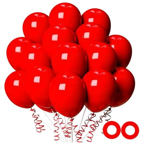 OWPFJG 100pcs Red Balloons, 12 inch Red Latex Party Balloons Helium Quality for Like Birthday Party,Wedding, Anniversary, Christmas or Vanlentines Party Decoration (with Red Ribbon)…