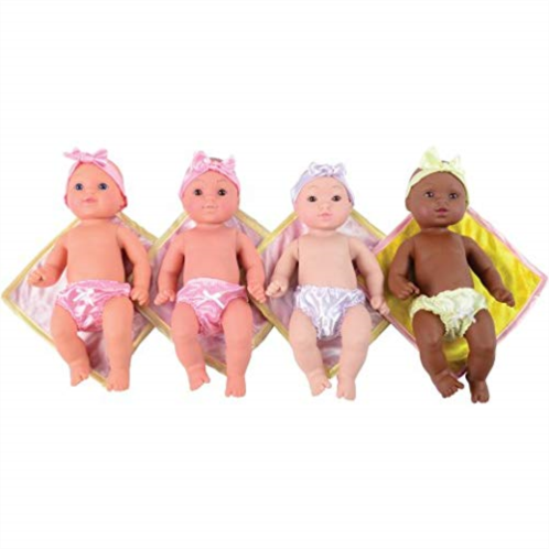 Constructive Playthings Tender Touch Baby Dolls, Set of Multicultural Dolls with Blankies, Dolls for Preschool and Daycares, Set of 4 Dolls for Girls and Boys, Multi-Color Diverse