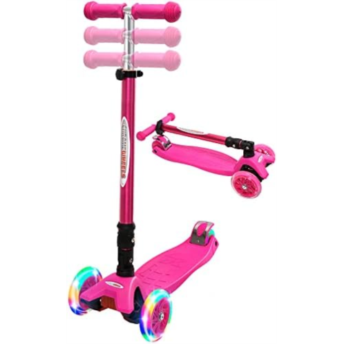 ChromeWheels Scooters for Kids, Deluxe Kick Scooter Foldable 4 Adjustable Height 132lbs Weight Limit 3 Wheel, Lean to Steer LED Light Up Wheels, Best Gifts for Girls Boys Age 3-12