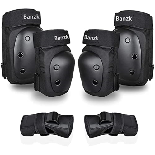 Banzk Adult Knee Pads Elbow Pads Wrist Guards for Adult Kids 6 in 1 Protective Gear Set for Skateboarding Biking Roller Skating Cycling Outdoor Sports Black L