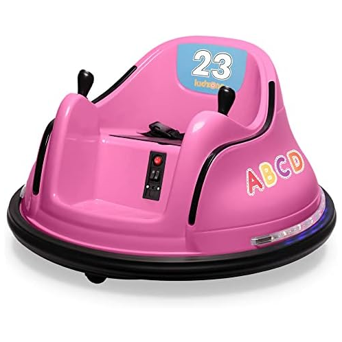 Kidzone 12V 2-Speeds Electric Ride On Bumper Car for Kids & Toddlers 1.5-5 Years Old, DIY Sticker Baby Bumping Toy Gifts W/Remote Control, LED Lights, Bluetooth & 360 Degree Spin,