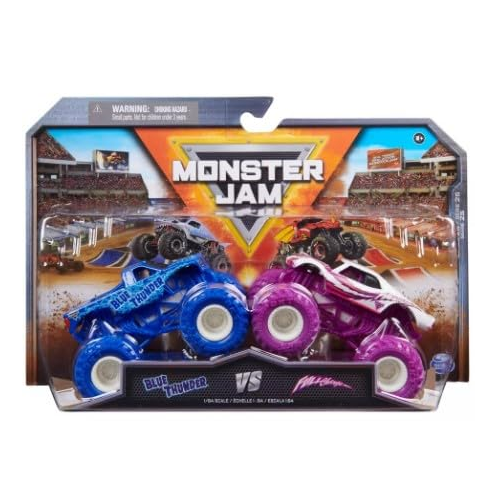Monster Jam 2023 Official 1:64 Scale Diecast Truck 2-Pack (Series 25 Blue Thunder vs FullCharge Full Charge)