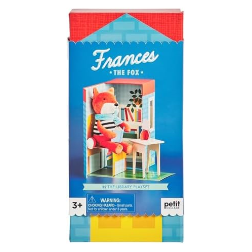 Petit Collage Frances The Fox in The Library Play Set - Includes Stuffed Animal Toy and Pop-Out Play Set Box - Perfect for Hours of Pretend Play, Kids Play Set Encourages Creative