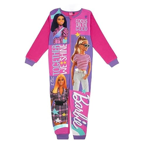 Barbie Girls Onesie Pink All In One Fleece Pyjama Loungewear Toy Doll Overall Jumpsuit Kids PJs Sleepsuit Nightwear