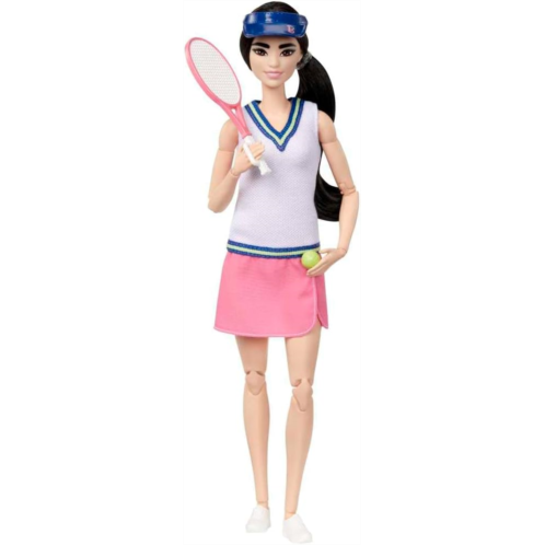 Barbie Careers Fashion Doll & Accessories, Made to Move Tennis Player Wearing Removable Outfit with Racket & Ball, 22 Bendable Joints