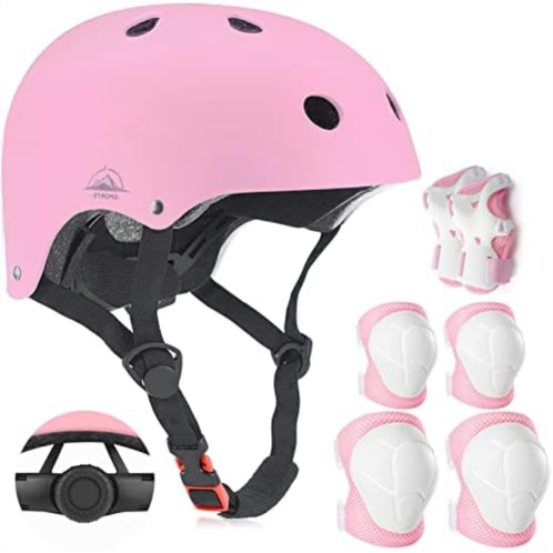 TCCVANAS Kids Helmet Set, Knee Pads for Kids Knee Elbow Pads Wrist Guards with Helmet Adjustable Protective Gear Set for Girls Boys Inline Skating Bike Cycling Skateboard Scooter, 5-15 Year