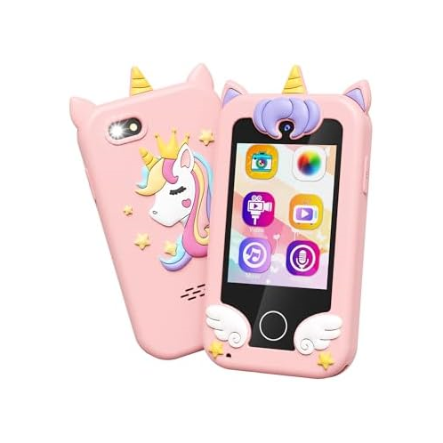Kikapabi Kids Toy Smartphone, Gifts and Toys for Girls Boys Ages 3-8 Years Old, Fake Play Unicorn Toy Phone with Music Player Dual Camera Puzzle Games Touchscreen, Birthday, Kids Trip Activ