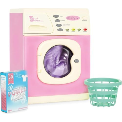Casdon Pink Washer Pink Toy Washing Machine for Children Aged 3+ Features Spinning Drum & Sound Effects for Realistic Play!