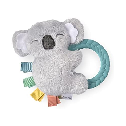Itzy Ritzy - Ritzy Rattle Pal with Teether - Baby Teething Toy Features A Minky Plush Character, Gentle Rattle Sound & Soft Teether Toy for Newborn (Koala)