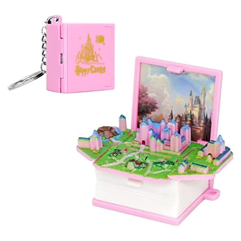 Uszeoka Enchanted Castle Keychain for boys and girls,Pink,Harry potter pop,Miniatures cute toys for kids 3-5&Adults,Enchanted Castle Scene for Women,Men,little toys for kids 8-12,Children