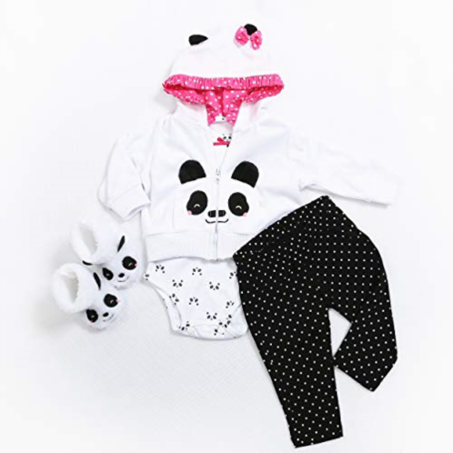 Medylove Reborn Baby Doll Clothes 22 inch Outfits for 20-23 inch Reborn Doll Girl Panda Outfit Accessories 4pcs Reborn Baby Matching Clothes