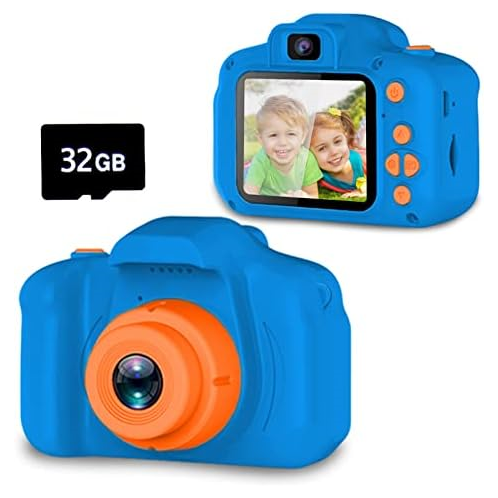 Seckton Upgrade Kids Selfie Camera, Christmas Birthday Gifts for Boys Age 3-9, HD Digital Video Cameras for Toddler, Portable Toy for 3 4 5 6 7 8 Year Old Boy with 32GB SD Card-Nav