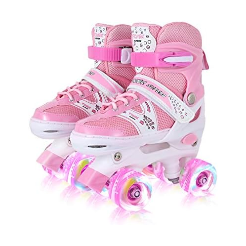 G MGY OLED Roller Skates for Girls and Kids, 4 Sizes Adjustable Roller Skates, with All Wheels Light up, Fun Illuminating for Girls and Kids, Roller Skates for Kids Beginners, Pink