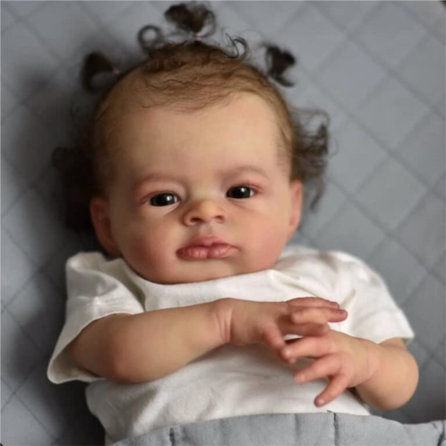 Anano Reborn Baby Dolls Girl Vinyl Real Looking Baby Doll 20inch Curly Hair Soft Body Visible Capillaries Lifelike Infant Dolls with Realistic Skin Texture