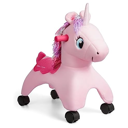 Radio Flyer Shimmer The Magical Unicorn with Interactive Lights and Sounds, Ride On Toy for Toddlers Ages 1-3, Pink Unicorn Toy for Kids, Medium