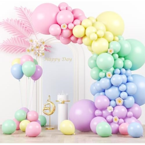 Voircoloria 130pcs Pastel Balloons Different Sizes 18 12 10 5 Macaron Latex Balloon Garland Arch Kit for Birthday Easter Baby Shower Graduation Wedding Gender Reveal Anniversary Party Decorati