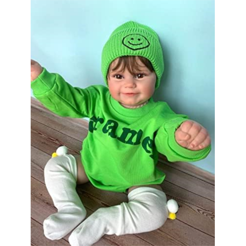iCradle Lovely Real Look Reborn Baby Dolls 24inch 61cm Soft Silicone Toddler Baby Doll Realistic Lifelike Newborn Doll Toy for Ages 3+ (Green)
