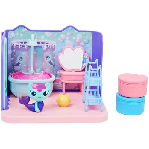 Gabbys Dollhouse, Primp and Pamper Bathroom with Mercat Figure, 3 Accessories, 3 Furniture and 2 Deliveries, Kids Toys for Ages 3 and up