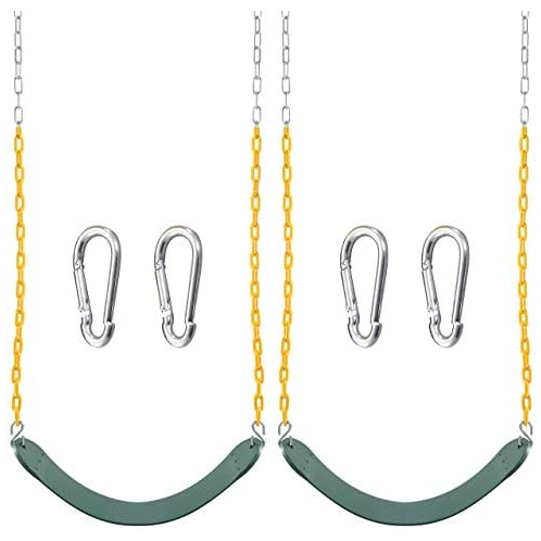 TURFEE 2 Pack Green Swing Seats Heavy Duty with 66 Chain Accessories Replacement with Snap Hooks for Kids Outdoor Play Playground, Trees, Swing Set (Green)