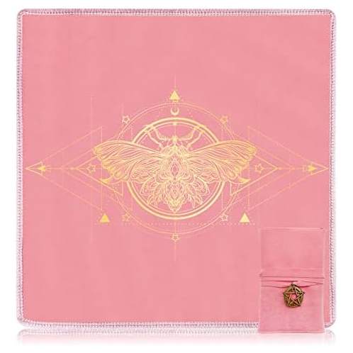 Knana 2Pcs Altar Tarot Card Cloth - Velvet Tarot Divination Tablecloth with Tarot Carrying Bag, Golden Bee Pattern Tarot Cloth 19.68 by 19.68 inches - Pink