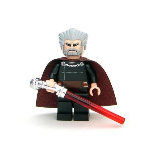 Lego Star Wars Count Dooku Minifigure with Chrome Curved Hilt Lightsaber from Set 7752 9515