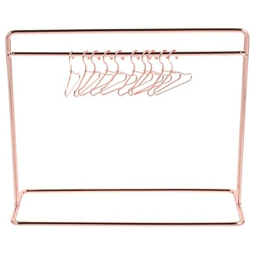 TOYANDONA Baby Clothes Kids Hangers Doll Garment Rack with Hangers Set Include Miniature Clothes Rack 10pcs Mini Metal Doll Clothes Hangers for Dress Outfit Gown Rose Gold Baby Clo