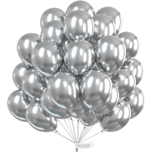 PartyWoo Metallic Silver Balloons, 50 pcs 12 Inch Silver Metallic Balloons, Silver Balloons for Balloon Garland or Arch as Wedding Decorations, Birthday Decorations, Party Decorati