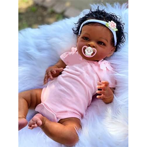 KOKOMANDY Lifelike Reborn Baby Dolls Black Girl Biracial African American Baby Doll, 20inch Real Life Realistic Newborn Baby Dolls Dark Brown Skin Babies Alive Cute Doll Toy for To