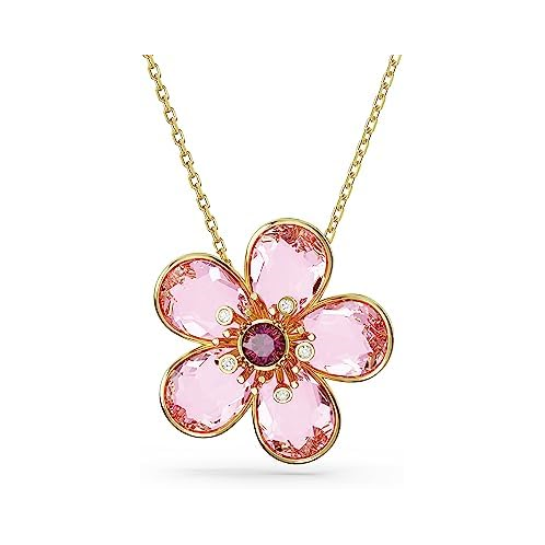 Swarovski Florere Necklace and Earrings Collection, Pink Crystals, Yellow Crystals, Gold Tone Metal Finish