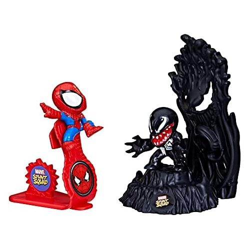 Marvel Stunt Squad Spider-Man vs. Venom Playset, 1.5-Inch Super Hero Action Figures, Marvel Toys for Kids Ages 4 and Up