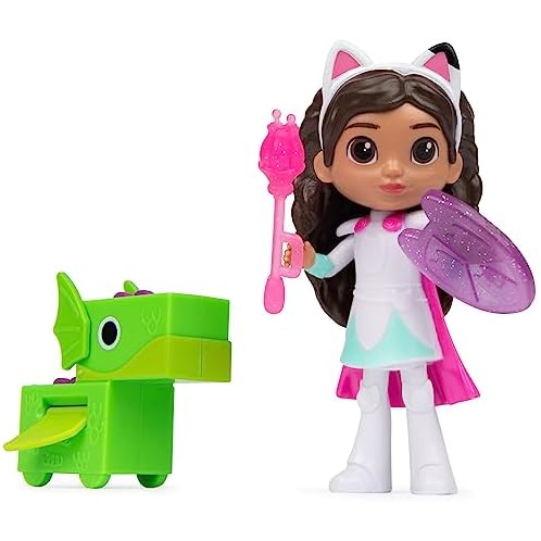 Gabbys Dollhouse, Knight Gabby Toy Figure Set with Surprise Toy and Mini Dragon Pal, Kids Toys for Girls & Boys Ages 3 and Up