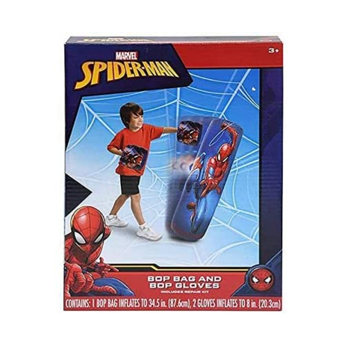 Spiderman Spider-Man Inflatable Bop Bag & Bop Gloves Set Kids Punching Bag with Gloves, Freestanding Superhero Blow Up Bouncing Boxing Bag for Exercise, Durable Heavy Duty Indoor a