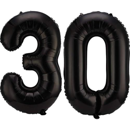 Gejoy 42 Inch Number 30 Balloons Jumbo 30 Foil Party Balloons Giant Number 30 Balloons for 30th Birthday Party Decorations and 30th Anniversary Event (Black)