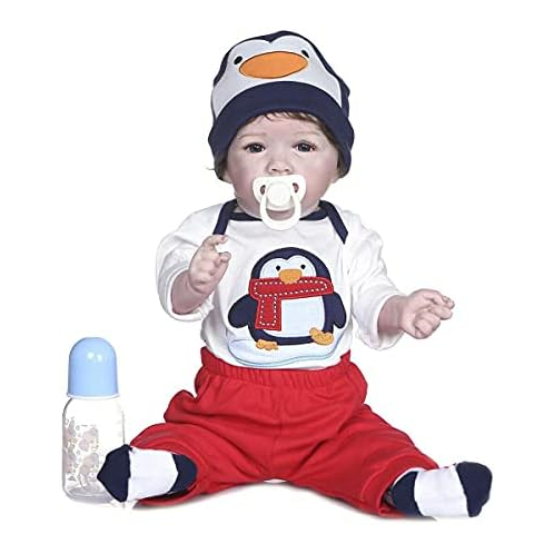 ICradle Angelbaby Reborn Baby Doll Boy Silicone Full Body 22 inch Newborn Baby with Teeth Real Life Weighted Doll for Kids Adults Collections