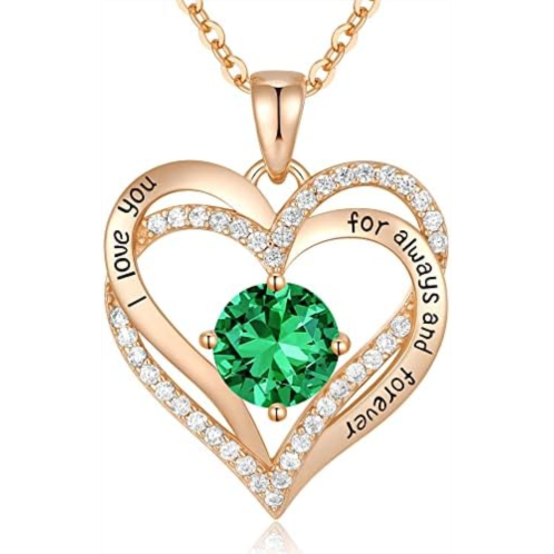 CDE Forever Love Heart Women Necklace 925 Sterling Silver Rose Gold Plated Birthstone Pendant Necklaces for Women with Cubic Jewelry Gifts Birthday Gift for Mom Women Wife Girls He