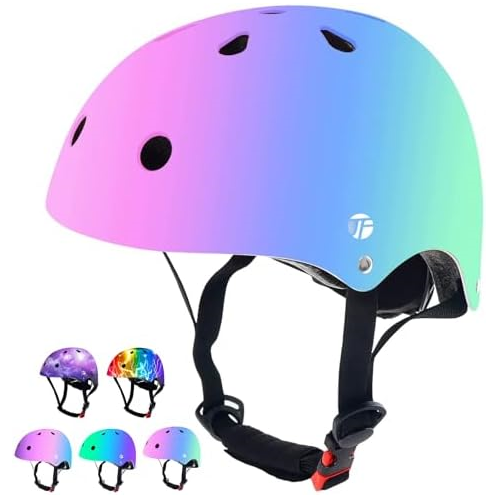 JeeFree Adjustable Color Gradient Skateboard Helmet for 3-5-8-14+Ages【Toddler Kids Youth Adult】 Girls Boys Woman.Bike Helmet for Multi-Sports Cycling Bicycle Scooter Inline Roller Skate Ro