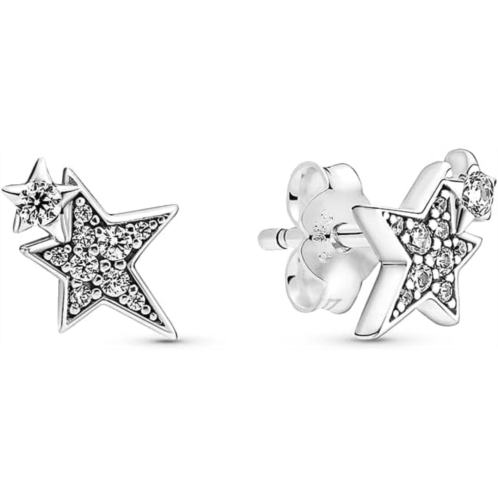 PANDORA Sparkling Asymmetric Stars Stud Earrings - Stackable Earrings for Women - Great Gift for Her - Sterling Silver & Cubic Zirconia