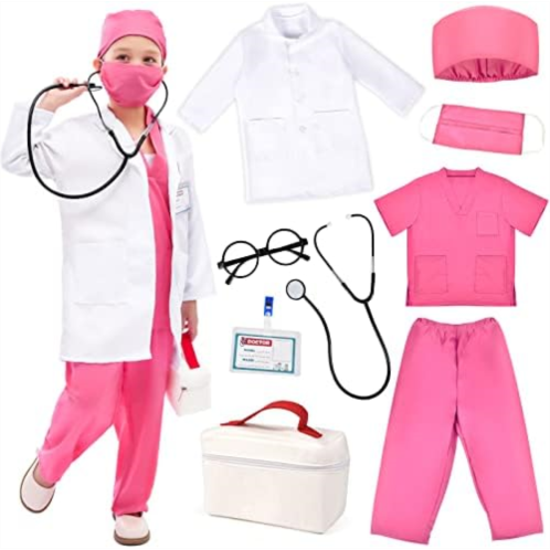 Toylink Kids Doctor Costume Pretend Play Kit with Lab Coat Carrying Bag Accessories Halloween Doctor Dress up for Boys Girls Large