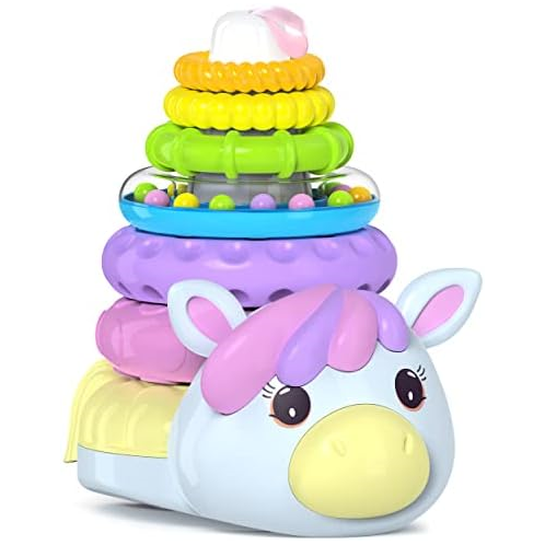 Move2Play, Unicorn Ring Stacking Toy, Gift for 1 Year Old Girls & Boys, Baby Toys, 6 to 12 Months, Ages 0-6+, 9, 10, 18+ Months