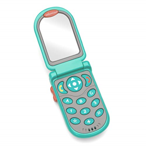 Infantino Flip and Peek Fun Phone: Bilingual with 3 English & 3 Spanish Phrases, Sounds Effects for Engagement, Peek a Boo Mirror Inside, 2 Colors, Ages 3 Months +, Teal, 1 Count (