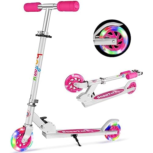 BELEEV V1 Scooters for Kids, 2 Wheel Folding Kick Scooter for Girls Boys, 3 Adjustable Height, Light Up Wheels, Lightweight Scooter with Sturdy Frame, Kickstand for Children 3 to 1