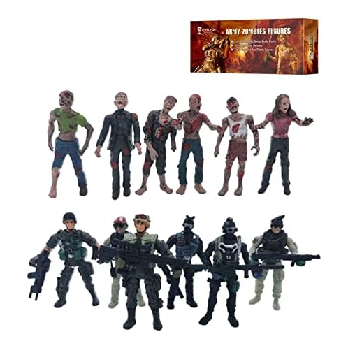 LIVELYOU Army Men and Zombie Action Figure Toys Realistic Battle Scene Zombie Toys Playset Collections Christmas Halloween Toys Gifts Decoration for Boys Adults Kids (12PCS) (Black