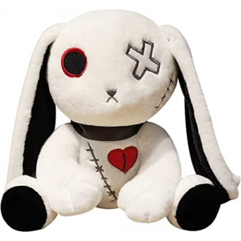 LKMYHY 12in Creepy Goth Bunny Plush Crazy Rabbit Plushie Toys, Spooky Bunny Stuffed Animal Doll for Halloween Easter Christmas Birthday Gift (White)