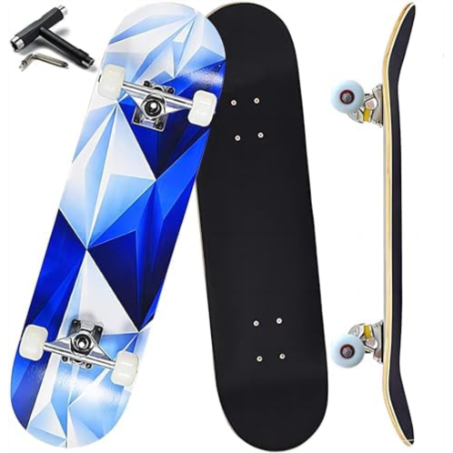 ANYFUN Pro Complete Skateboards for Beginners Girls Boys Kids Youths Teens Adults 31x8 Skate Boards 7 Layers Canadian Maple Double Kick Deck Concave Longboard